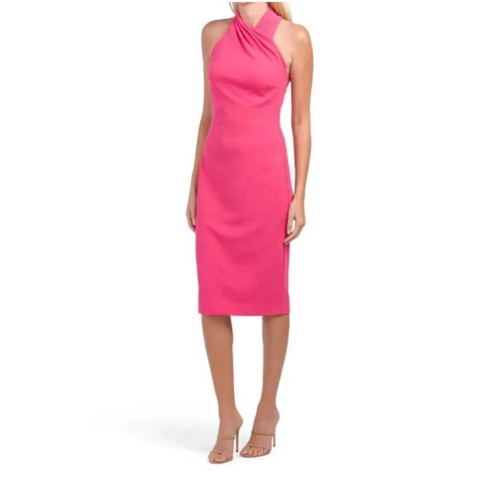Rachel Roy Women’s Crepe Pink Twisted Crossover Neck Halter Dress Size XL